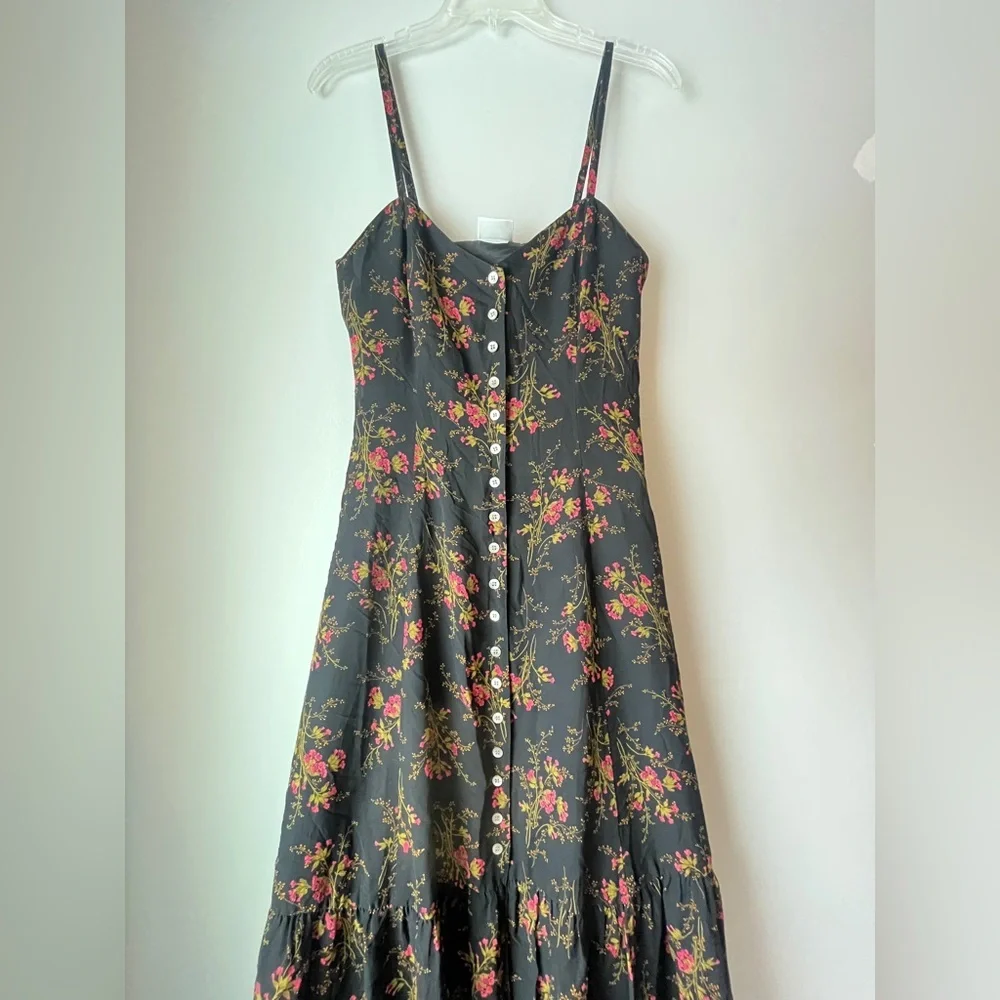 Vintage Laura Ashley Silk Floral Spaghetti Strap Tiered Maxi Dress - Picture 1 of 11